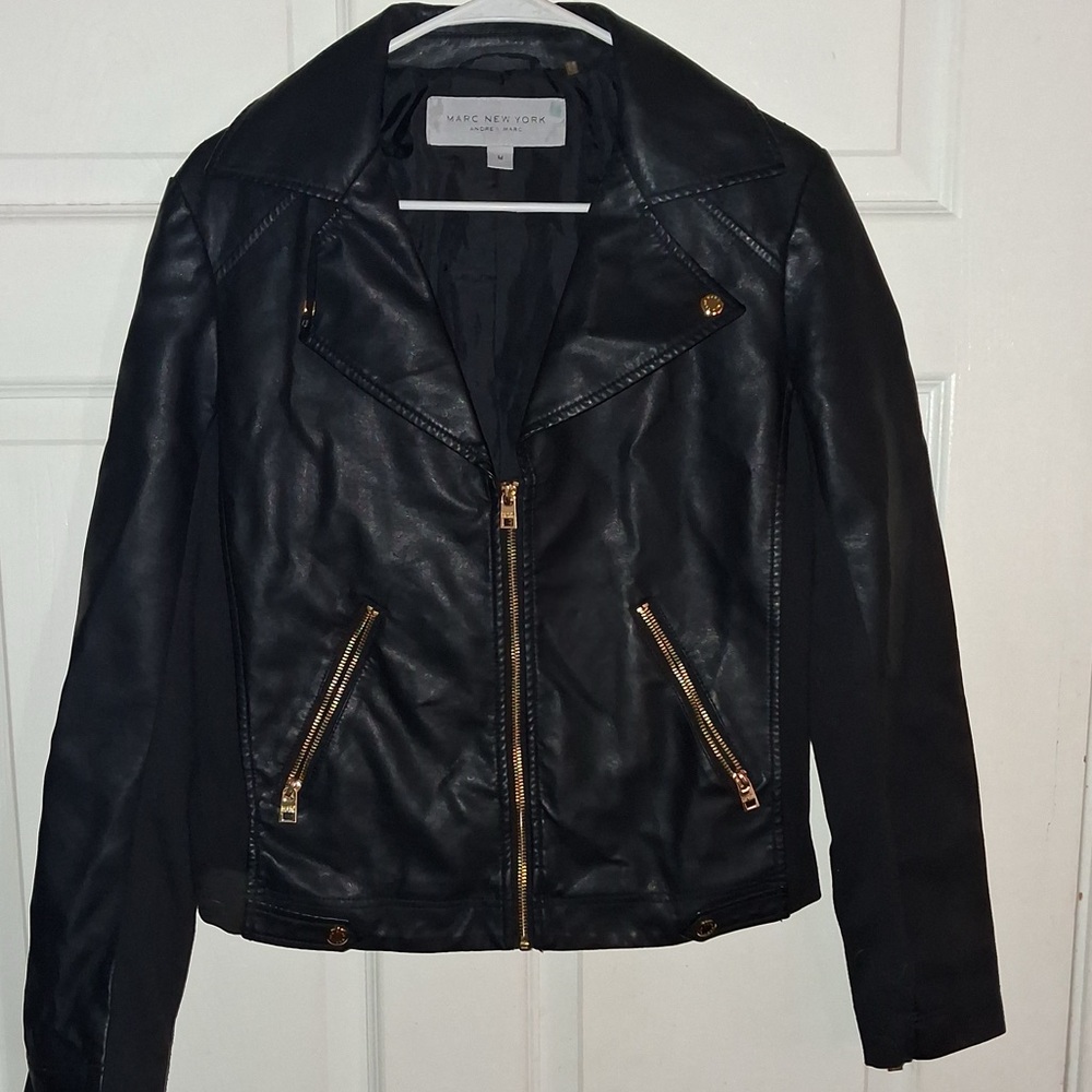 Marc New York Black Leather Jacket with Gold Zippers